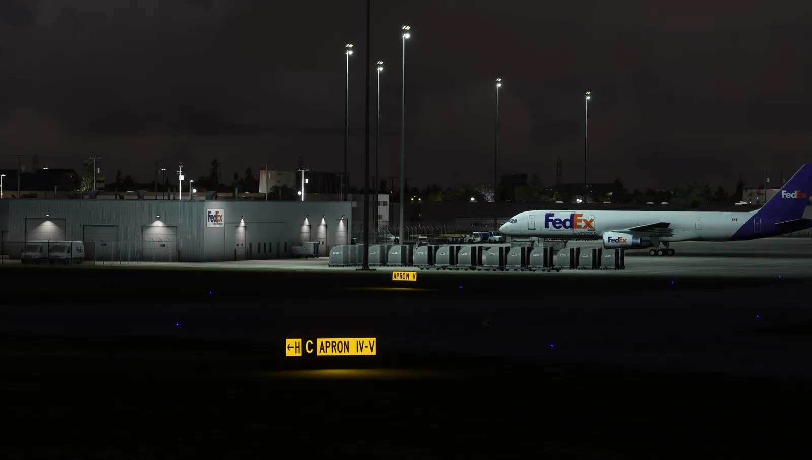 Cargo apron at night